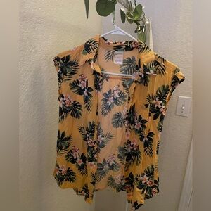 Orange sleeveless Hawaiian shirt